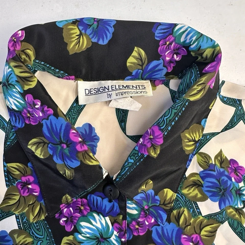 Romantic Floral Blouse Vintage 90s Cottagecore L - Picture 11 of 13